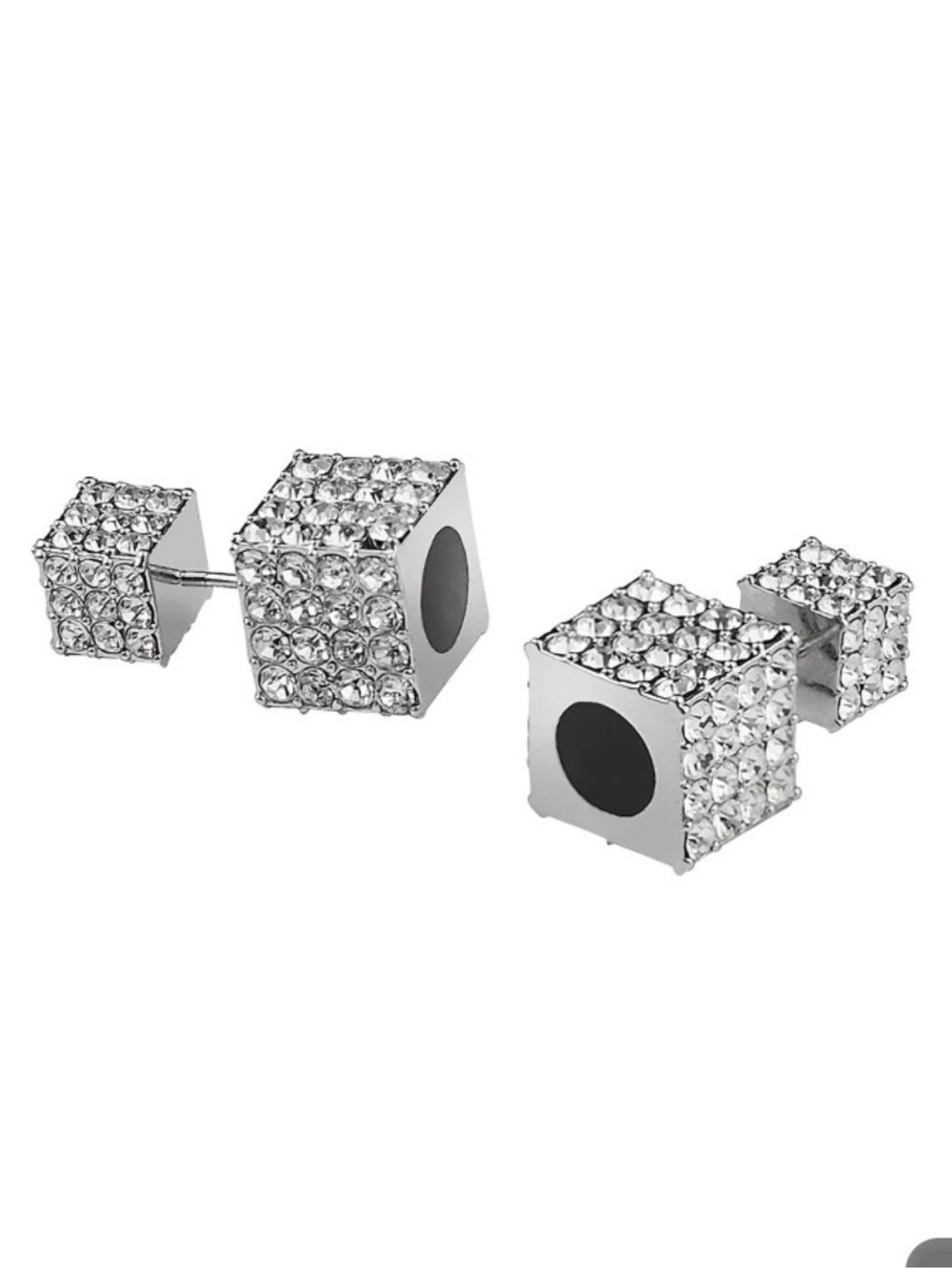 Park Lane “Prism” Crystal Pave Cube Stud Earrings - Silver Tone